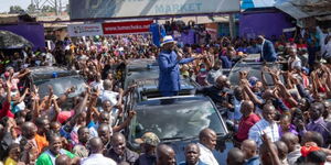 Former Prime Minister Raila Odinga addressing Nairobi residents at Kenyatta Market on July 11, 2023.