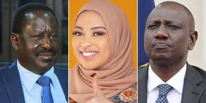 A collage of ODM leader Raila Odinga, Mariam Sharlet Akinyi and Deputy President William Ruto