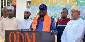 Azimio La Umoja Presidential candidate & ODM Party leader Raila Odinga with Governor Hassan Joho, Politician Suleiman Shabal, MP Junet Mohamed and MP Abdulswamad Nassir on Friday, April 15, 2022.