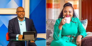 A photo collage of  media personalities Paul Nasibwa and Mwanaisha Chidguza