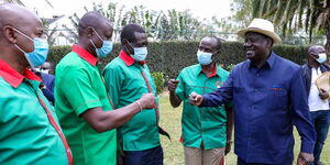 Raila Odinga (Right) pictured at Wilson Sossion's home on September 19, 2020.