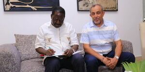 Raila Odinga (left) with Suleiman Shahbal (right) in Mombasa County, on Wednesday, March 18, 2020