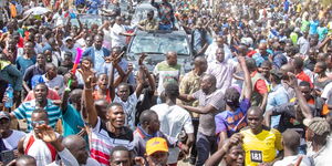 Raila Odinga adressing residents of Kisumu Town on February 18, 2023.