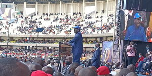 ODM leader Raila Odinga at Kasarani Stadium for the Azimio La Umoja Convention on Friday, December 10, 2021.