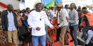 Raila Odinga breaks into dance during the BBI rally in Kitui on February 1, 2020.