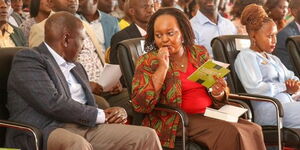 President William Ruto and Kirinyaga Governor Anne Waiguru during a church service at Kerugoya Stadium, Kirinyaga County on January 22, 2023