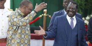 President Uhuru Kenyatta and ODM leader Raila Odinga at Bomas of Kenya