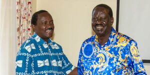 Former Prime Minister Raila Odinga and Wiper leader Kalonzo Musyoka at Azimio PG in Machakos County on February 9, 2022.