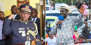 A photo collage of Police Inspector General Japhet Koome (left) and Azimio Leader Raila Odinga (right).