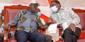 Former Prime Minister Raila Odinga(left) and Siaya Senator James Orengo(right). 