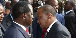 A photo collage of Azimio Leader Raila Odinga (left) and Former President Uhuru Kenyatta (right) during a past event.