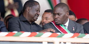 ODM party leader Raila Odinga (left) and Nairobi governor Johnson Sakaja during a past event. 