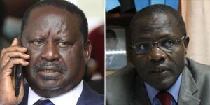 Photo Colllage between ODM leader Raila Odinga and UoN Professor Ben Sihanya