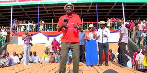 ODM leader Raila Odinga dancing during a rally on October 15, 2018.