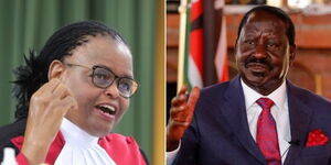 A collage image of Chief Justice Martha Koome (left) and former Prime Minister Raila Odinga (left).