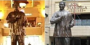 The fake Raila Odinga statue vis a vis the real Nelson Mandela statue. 