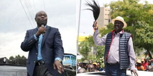 A collage image of Deputyv President Rigathi Gachagua(Left) and Azmio leader Raila Odinga(right)