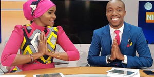 From left to right: Media personality Lulu Hassan poses for a photo with her husband Rashid Abdalla at Citizen TV's studio in the past.