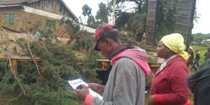 Residents at the scene of accident where a truck rammed into Mukeu Primary School on Tuesday, October 27, 2020.