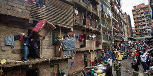 Residents pictured in semi-complete apartments in Nairobi.