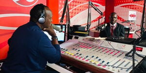 Citizen TV anchor Jeff Koinange and The Branch owner Joab Okeya at Hot 96 Studio on March 21, 2019.