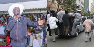 A collage image of Deputy President-elect Rigathi Gachagua (left) and Nairobi county askaris (right). 