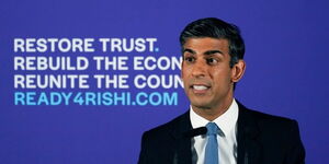 UK Prime Minister Rishi Sunak addressing the press.