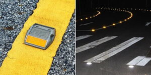 A collage image of road studs on a highway.