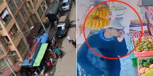 A photo collage of apartments at Roysambu (left) and the main suspect in the murder incident captured on CCTV. 