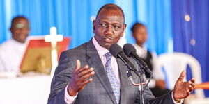 President William Ruto gives a speech during the centenary anniversary of Limuru Girls High School, Kiambu County, on May 20, 2023.