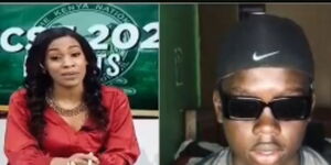 A screengrab of Citizen TV anchor Victoria Rubadiri during an interview and a person purpoting to be a top KCSE candidate