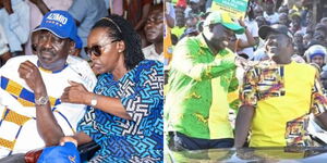 A collage image of Former Prime Minister Raila Odinga and Martha Karua (LEFT) and Deputy President William Ruto and Rigathi Gachagua (RIGHT).