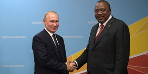Russian President Vladimir Putin meets with Kenyan President Uhuru Kenyatta on the sidelines of the 2019 Russia-Africa Summit in Sochi on October 24, 2019.
