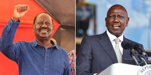 A collage photo of former Prime Minister Raila Odinga (left) and President William Ruto (right).
