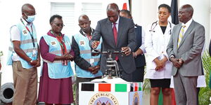 President William during the signing of the Social Health Insurance Act, 2023 at State House Nairobi on October 19, 2023 while in the company of Deputy President Rigathi Gachagua and other health officials.