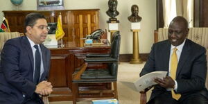 President William Ruto (right) with Morrocan Foreign Minister Nasser Bourita at State House Nairobi on September 14, 2022.