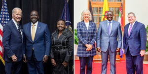 A collage image of President William Ruto, First lady Rachel Ruto together with President Joe Biden in New York on September 23, 2022 (left) and the head of state meeting with ambassador Meg Whitman and special envoy Mike Hammer on October 7, 2022 (right).