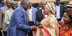Machakos Governor Wavinya Ndeti with Preisent William Ruto in Kitui on October 23, 2022 