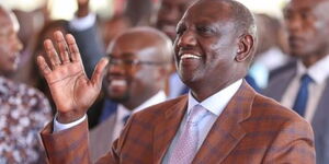 President William Ruto lifts his hands during an interdenominational Church service at the Nakuru Athletic Club Grounds, Nakuru County, on Sunday, February 12, 2023.
