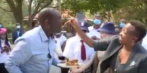 Mama Rachel Ruto feeds Deputy President William Ruto a piece of cake on his birthday.