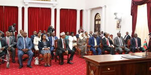 President William Ruto addresses 31 Jubilee MPs at State House, Nairobi on Wednesday, February 8, 2023.