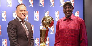 President William Ruto (right) poses for a photo with an National Basketball Association (NBA) official in New York, USA on September 21, 2023. 