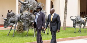 President William Ruto and his South Sudan counterpart Salva Kiir at State House on Wednesday September 14, 2022