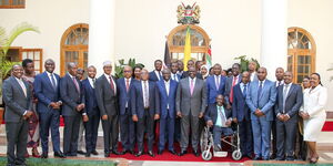 President William Ruto, his Deputy Rigathi Gachagua and a section of Jubilee MPs at State House on Wednesday February 8, 2023