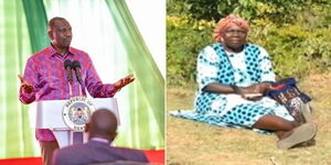 Photo collage between President William Ruto speaking during a past function and Eunice Nekesa at her home in Bungoma county.