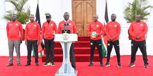 President William Ruto unveils the East African Community Pamoja bid for the AFCON 2027 at State House on Monday, May 15, 2023.