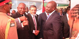 President William Ruto (right) and South African President Cyril Ramaphosa during the Kenya South Africa Trade Forum at the KICC on November 9, 2022. 