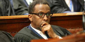 Lawyer Ahmednasir Abdullahi at the Milimani Law Courts in Nairobi during the hearing a petition. (Undated)