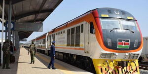 The Standard Gauge Railway (SGR) train at a railway station