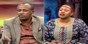 A collage image of Makueni Senator Mutula Kilonzo Jr (LEFT) and Muranga Women Reprsentative Sabina Chege during an interview on NTV on May 3, 2022.